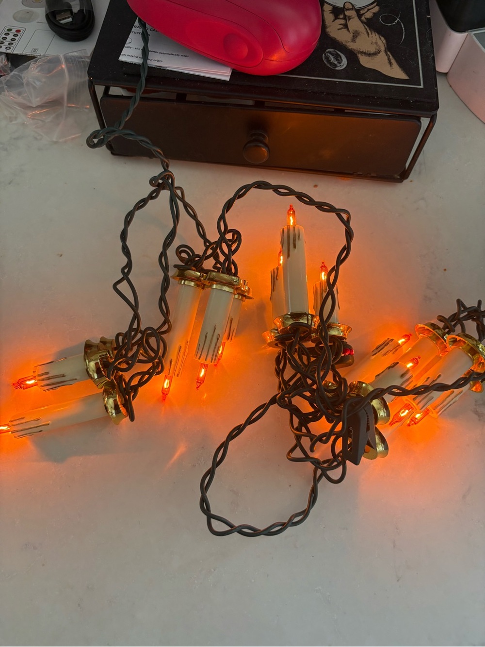 Vintage-Style Orange Candle String Lights - Unbranded